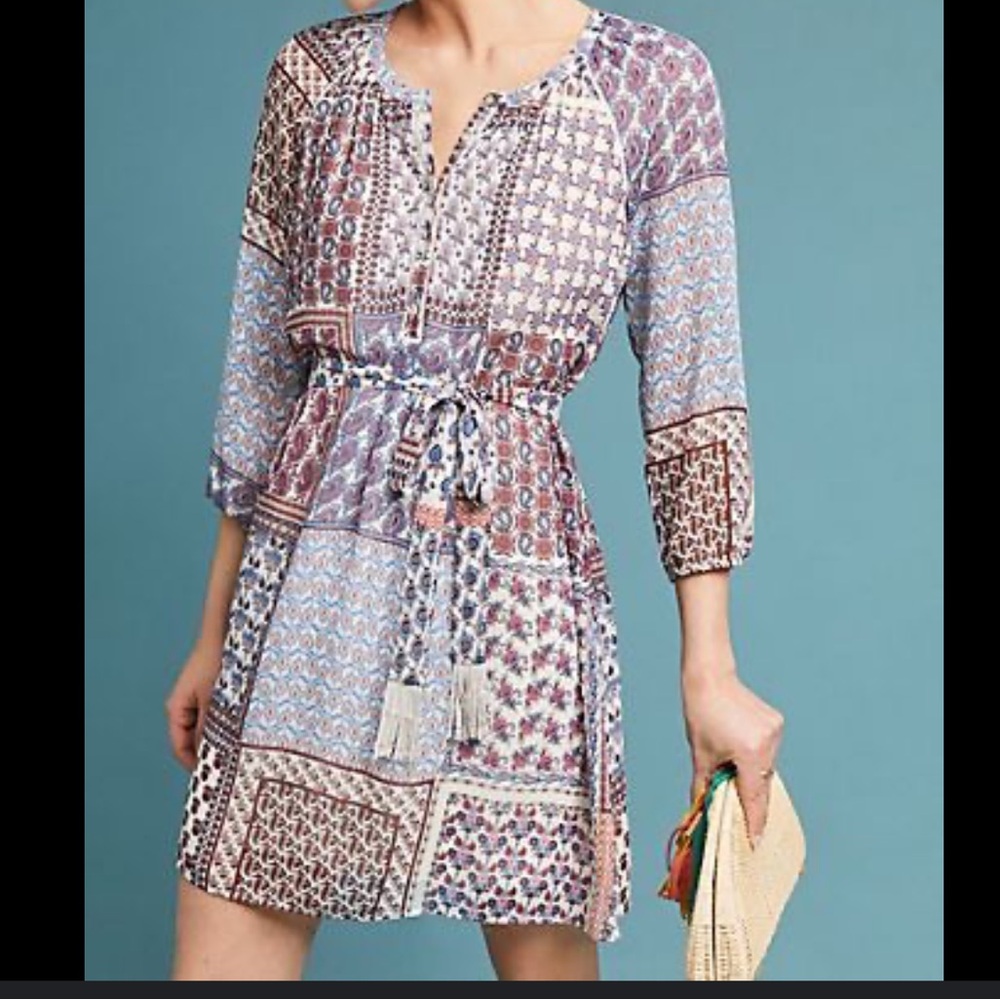 💕 $158 Daniel Rainn ANTHROPOLOGIE DRESS Knee Length V Neck Paisley, Sz Medium